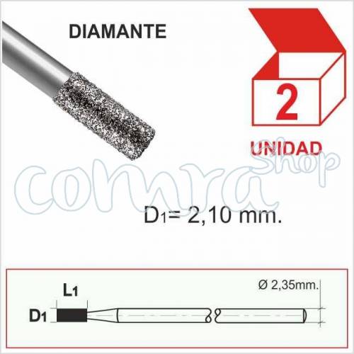 Fresa Diamantada Cilíndrica 2,1 mm. C/2