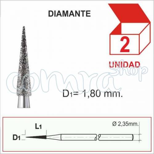 Fresa Diamantada Puntiaguda 1,80mm. C/2